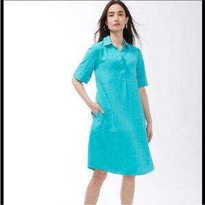 Chico's | Dresses | Chicos Linen Popoverturquoise Blue Shirt Dress Size Xl  With Pockets | Poshmark